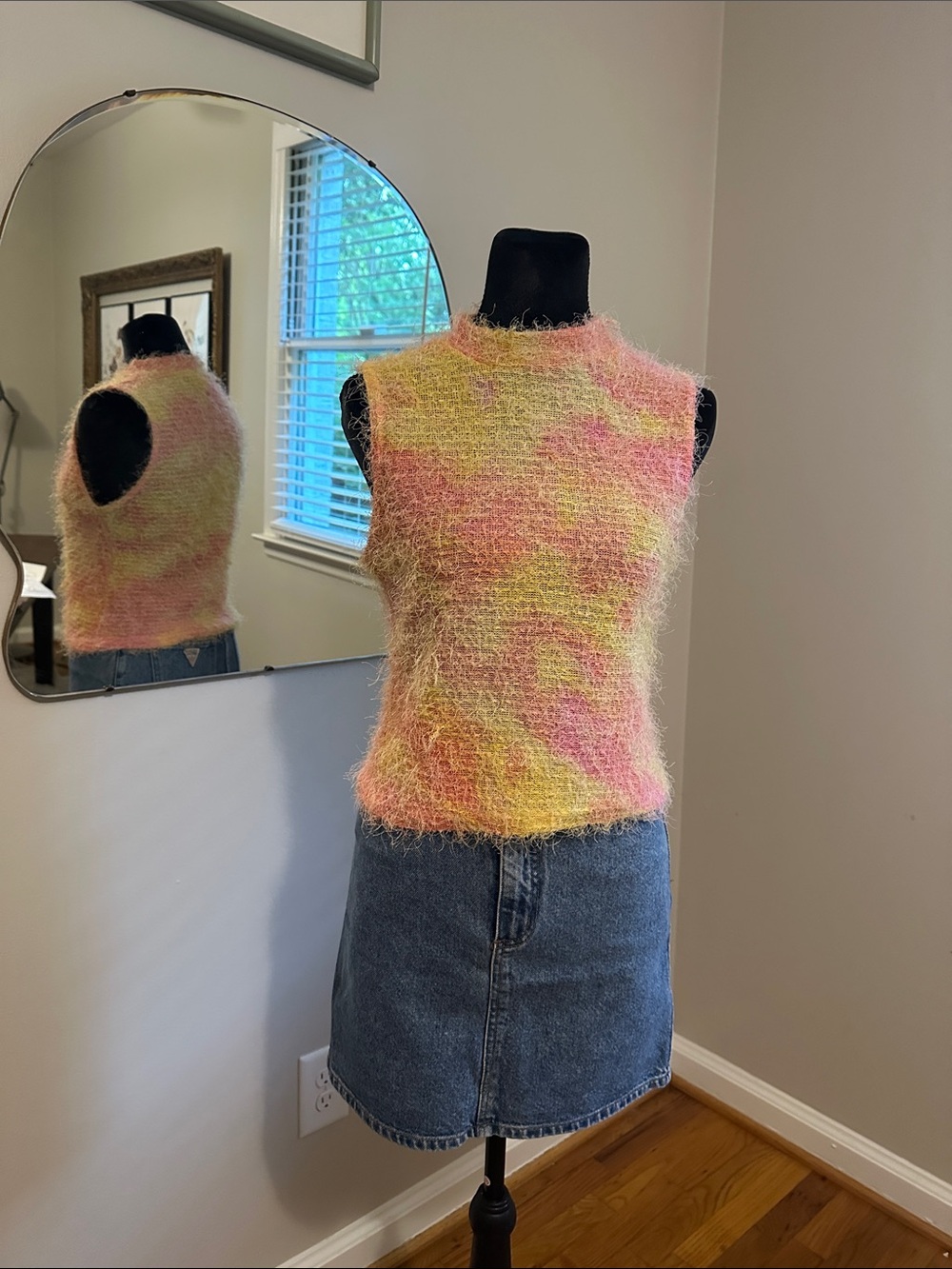 Fuzzy Pastel Sleeveless Top - Pink & Yellow